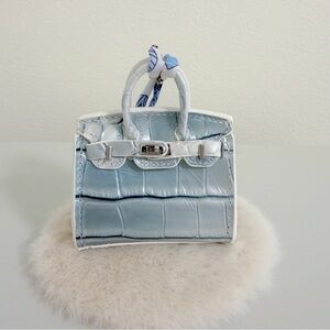 Glacier Blue Croc Embossed Genuine Leather Mini Bag Charm